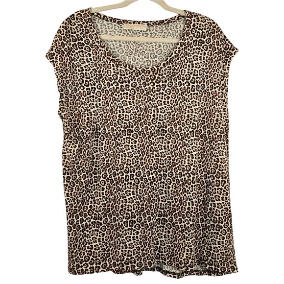 M Michael Michael Kors Leopard Print Women's Top Cheetah Short Sleeve Round Neck - Picture 1 of 8